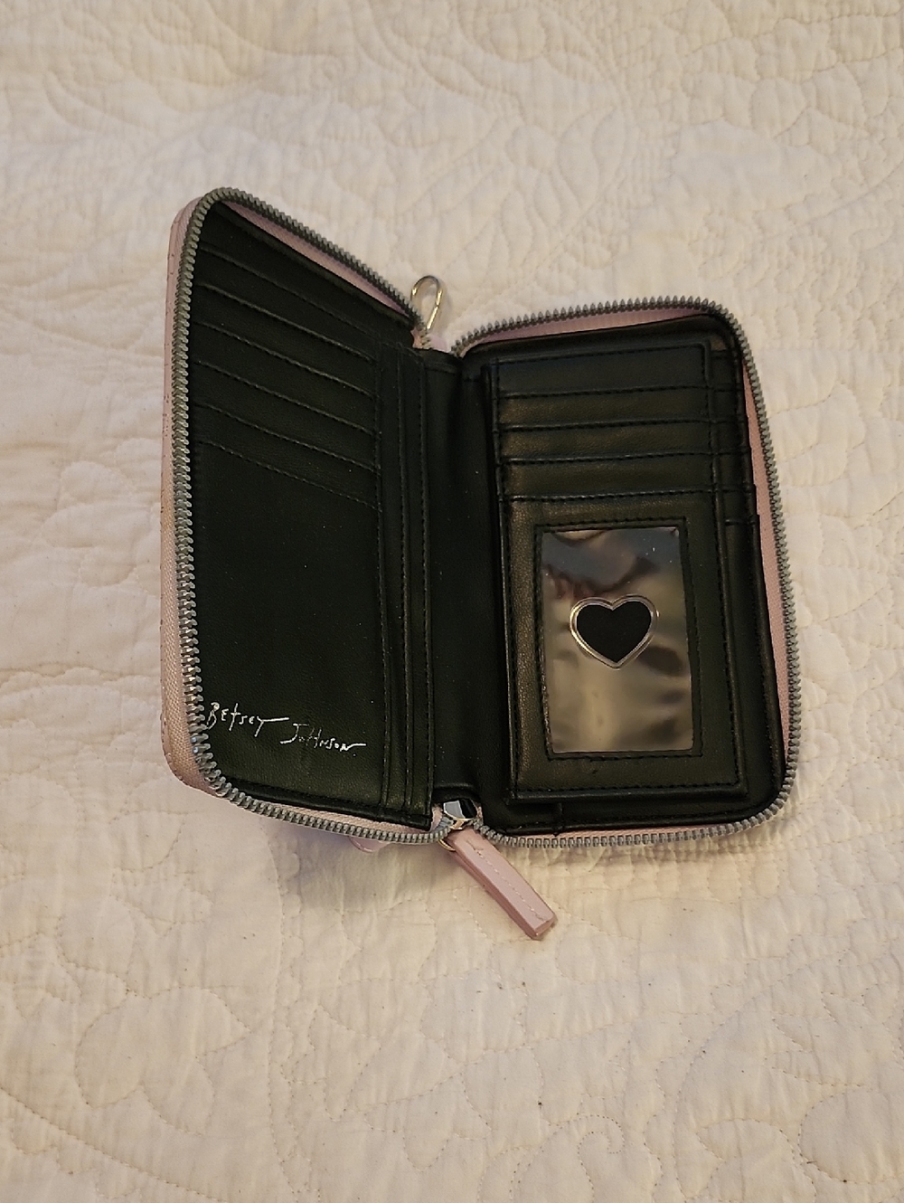 Betsey Johnson Pink Trim Black Interior Zip Card Wallet